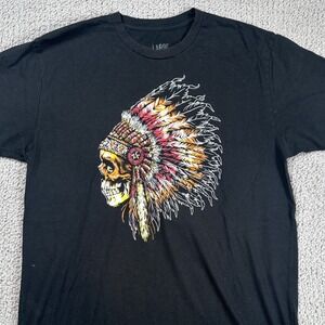Zero Foxtrot Skull Feather Native American Headdress T Shirt Men's Large Black